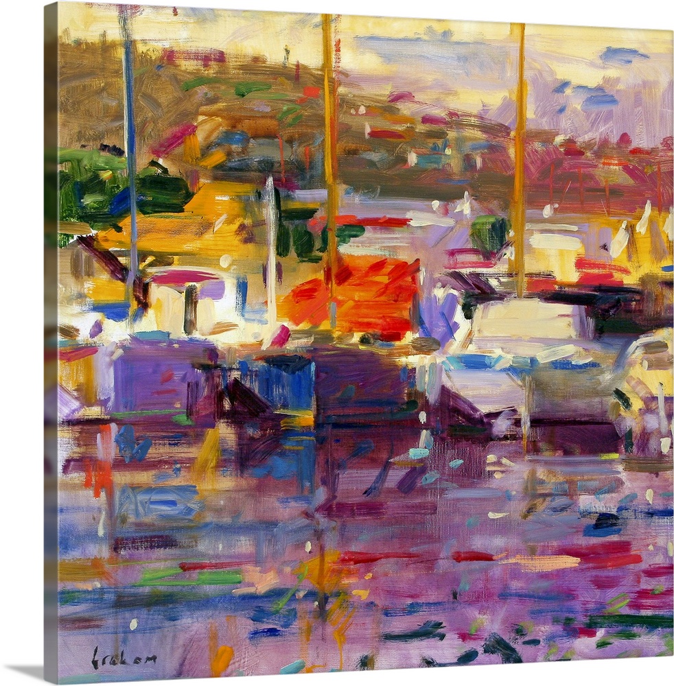 GHM350119 Blue Boat, St Tropez (oil on canvas)  by Graham, Peter (Contemporary Artist); 61x61 cm; Private Collection; Brit...