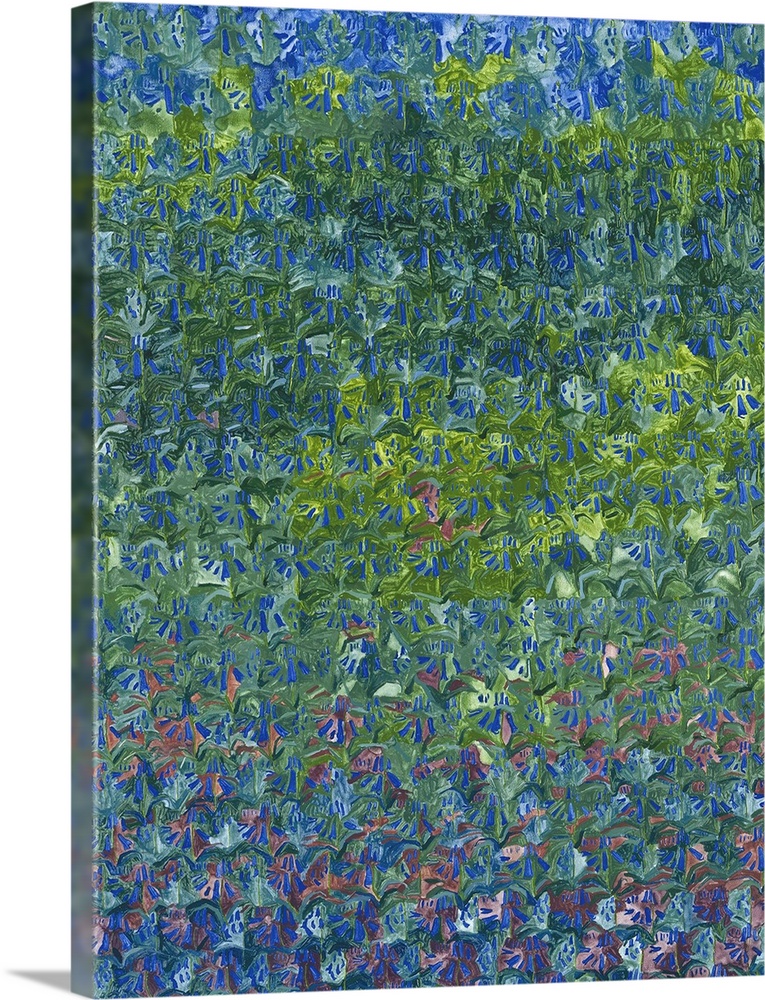 Contemporary pattern painting using blue and greens.