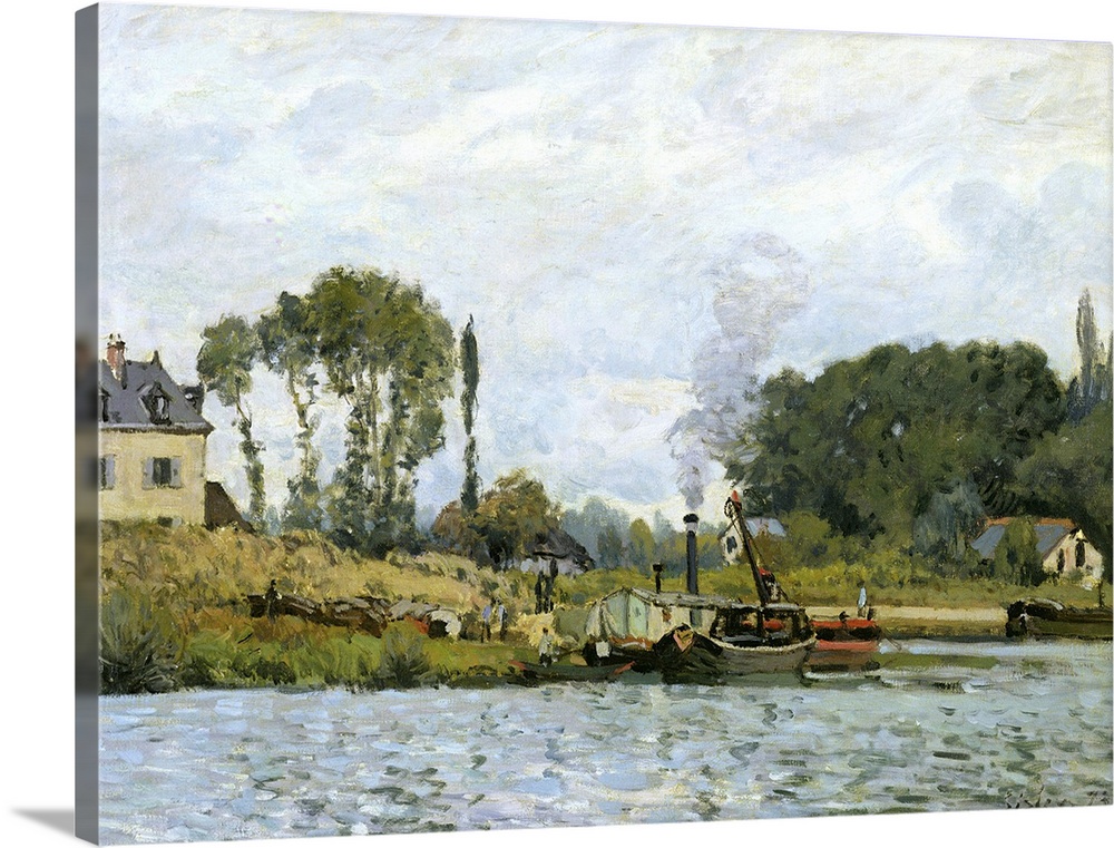 XIR8084 Boats at the lock at Bougival, 1873 (oil on canvas)  by Sisley, Alfred (1839-99); 46x65 cm; Musee d'Orsay, Paris, ...