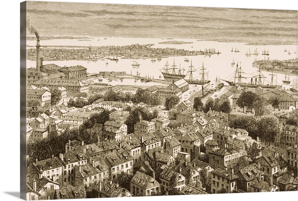 View of Boston Massachusetts from Bunker's Hill in 1870s. From American Pictures Drawn With Pen And Pencil by Rev Samuel M...