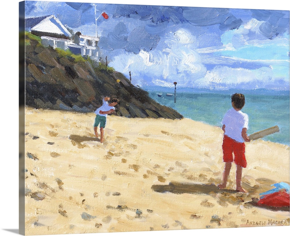 Bowling and batting, Abersoch, 2015, oil on canvas.