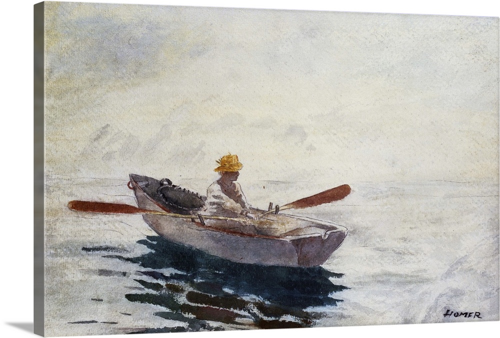 Boy in a Boat, watercolor, pen and pencil on paper.  By Winslow Homer (1836-1910).