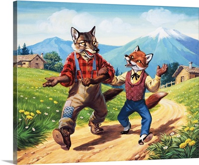 Brer Fox walking with Brer Wolf