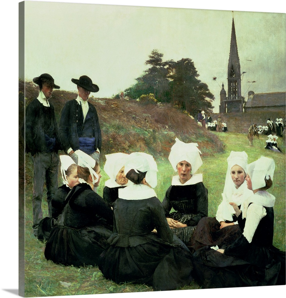 XIR60974 Breton Women Sitting at a Pardon (oil on canvas)  by Dagnan-Bouveret, Pascal Adolphe Jean (1852-1929); 125x141 cm...