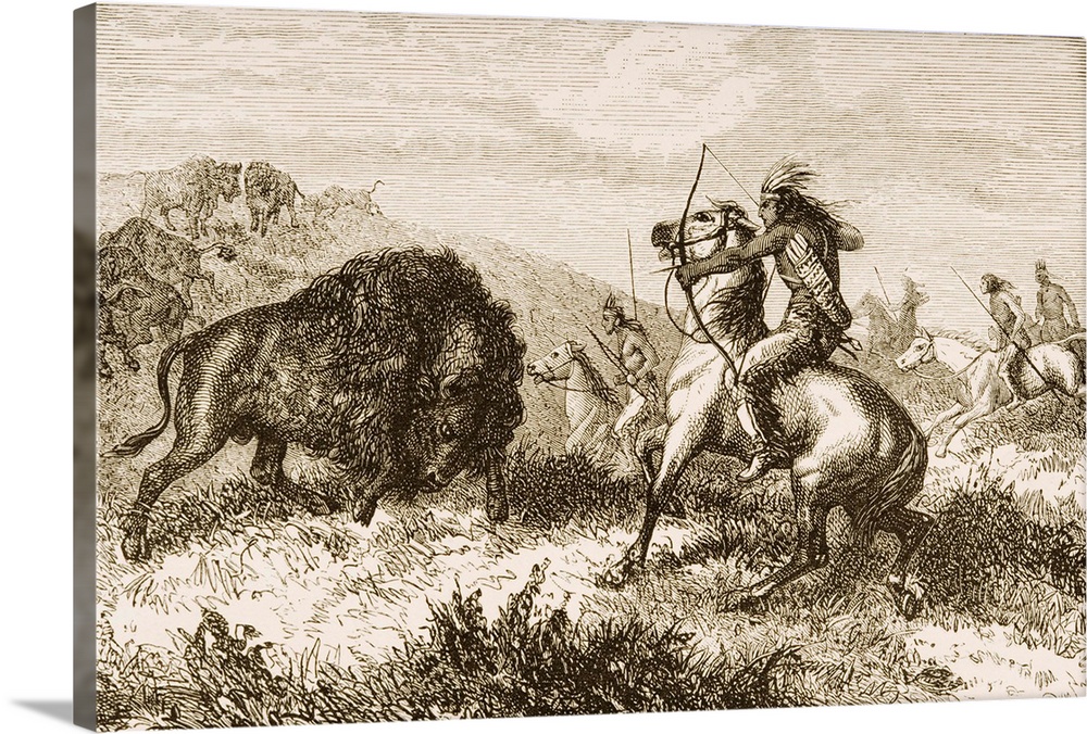 American Indians buffalo hunting. From American Pictures Drawn With Pen And Pencil by Rev Samuel Manning circa 1880
