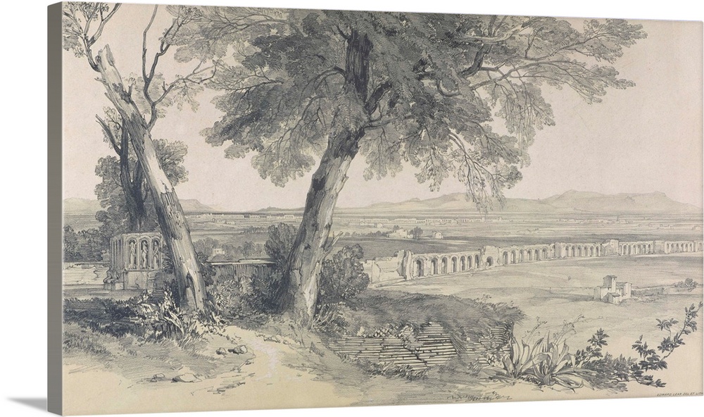 Campagna of Rome from Villa Mattei, from Views in Rome and its Environs, 1841, (lithograph on heavy wove paper) by Edward ...