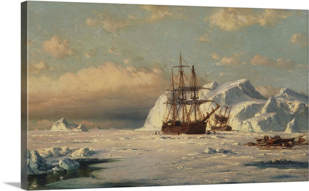 Caught in The Ice Floes (Melville Bay/Greenland Coast), After 1870 | Large Stretched Canvas, Black Floating Frame Wall Art Print | Great Big Canvas