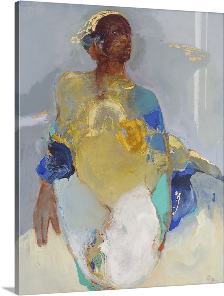 Caught in the moment 1, 2021. (Originally acrylics, pastels and gold leaf on canvas.)