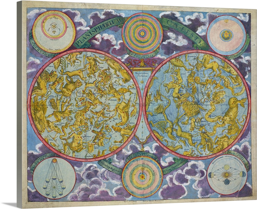 BAL42828 Celestial Map of the Planets (coloured engraving)  by Eimmart, Georg Christoph II (1638-1705); O'Shea Gallery, Lo...