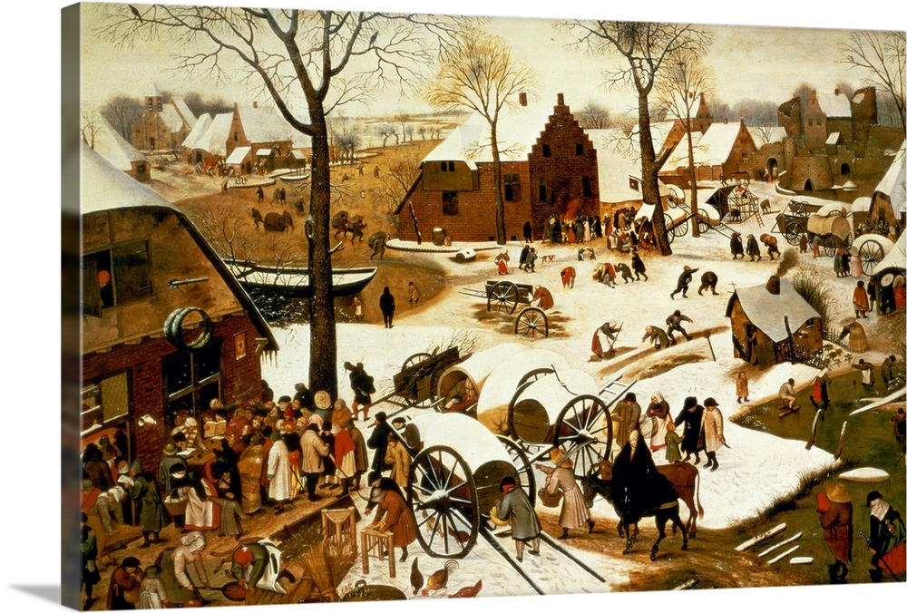 BAL12868 Census at Bethlehem, c.1566 (oil on panel)  by Bruegel, Pieter the Elder (c.1525-69); Private Collection; Flemish...