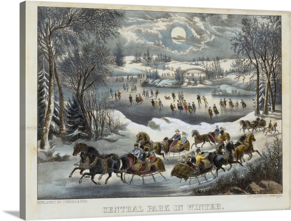 Central Park in Winter, 1877-94 (originally hand-coloured lithograph) by Currier, N. (1813-88) and Ives, J.M. (1824-95)