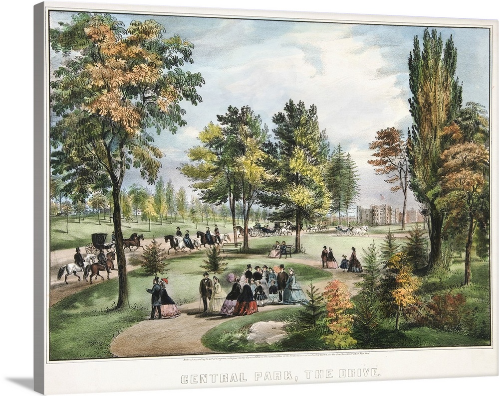 Central Park - The Drive, 1862 (originally hand-coloured lithograph) by Currier, N. (1813-88) and Ives, J.M. (1824-95)