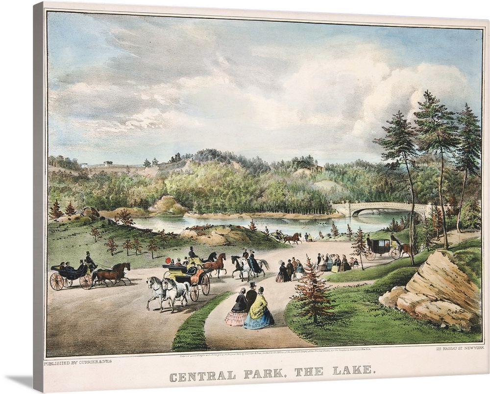 Central Park - The Lake, 1862 (originally hand-coloured lithograph) by Currier, N. (1813-88) and Ives, J.M. (1824-95)