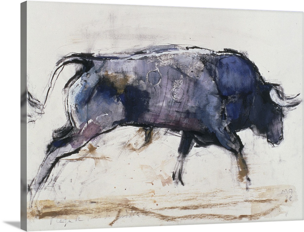 Contemporary painting of a charging bull.l