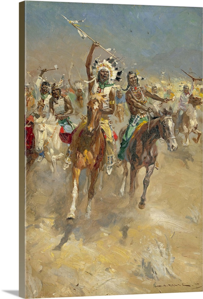 Charging Indians on Horseback. Original artwork for "Look and Learn," issue 59, 2 March 1963.
