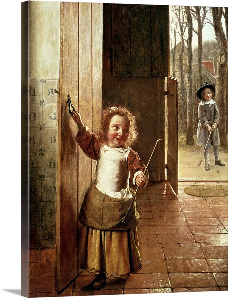 BAL6353 Children in a Doorway with 'Colf' Sticks, c.1658-60 (oil on panel)  by Hooch, Pieter de (1629-84); 63.5x45.7 cm; P...