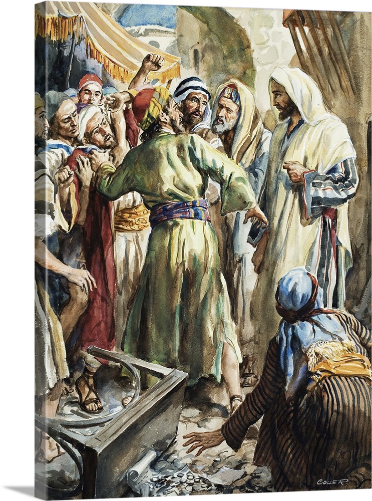Christ Removing the Money Lenders from the Temple. Original artwork for illustration in The Bible Story.