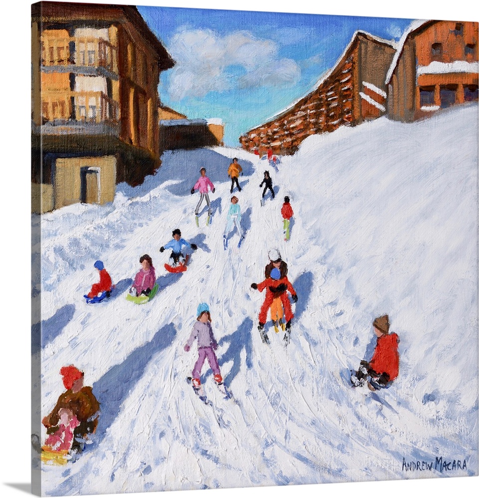 Christmas Sledging, Les Arcs (originally oil on canvas) by Macara, Andrew