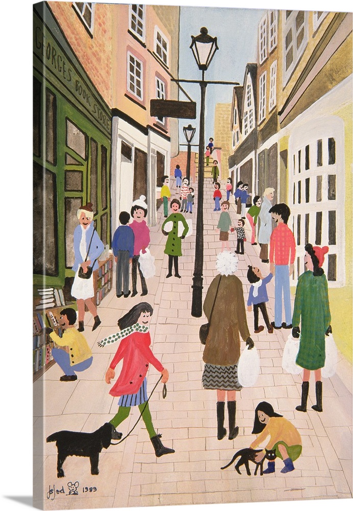 Contemporary painting of people in the streets of Bristol.