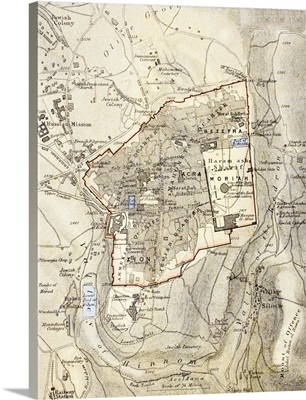 City Map of Jerusalem in the 1890s, from 'The Citizen's Atlas of the World'
