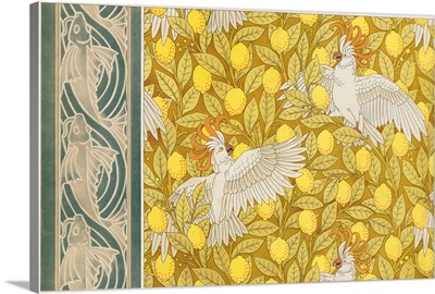 Cockatoos With Lemons And Wallpaper Border With Flying Fish, Pub 1897