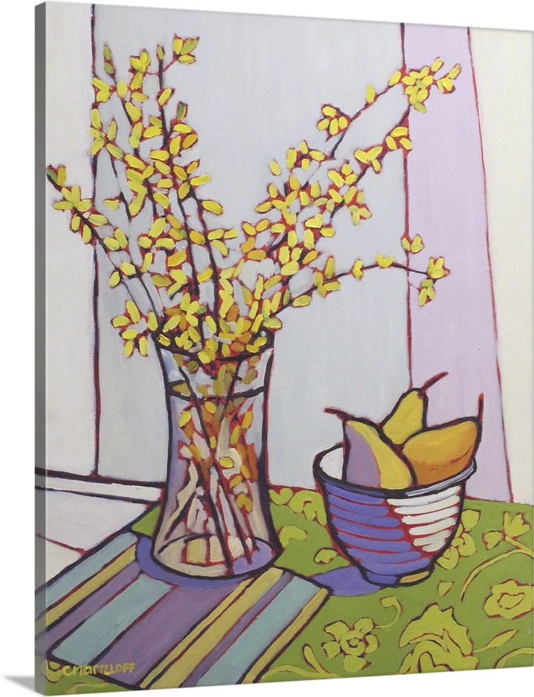 Collecting forsythia, 2023. (Originally oil on canvas.)