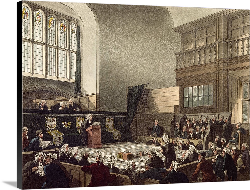 Court of Exchequer, Westminster Hall, from 'The Microcosm of London', engraved by J. C. Stadler , pub. by R. Ackermann  1808