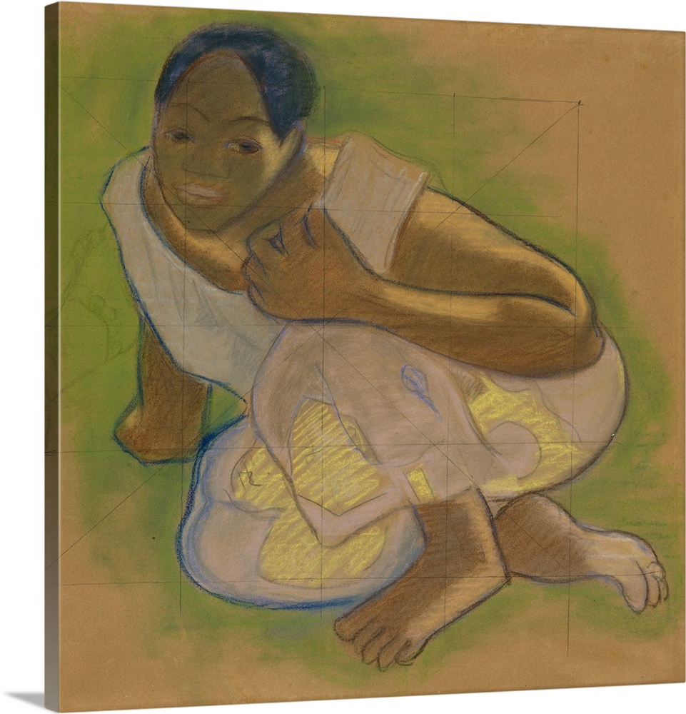 Crouching Tahitian Woman: Study for Nafea Faaipoipo, When Will you Marry?, 1892, pastel and charcoal, over preliminary dra...