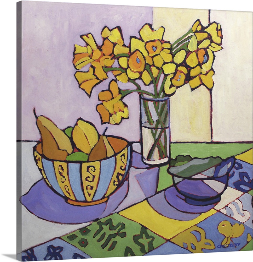 Daffodil patchwork, 2023. (Originally oil on canvas.)