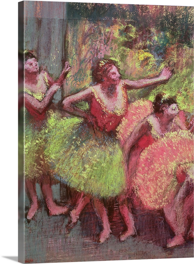 Dancers in Lemon and Pink (pastel); by Degas, Edgar (1834-1917)
