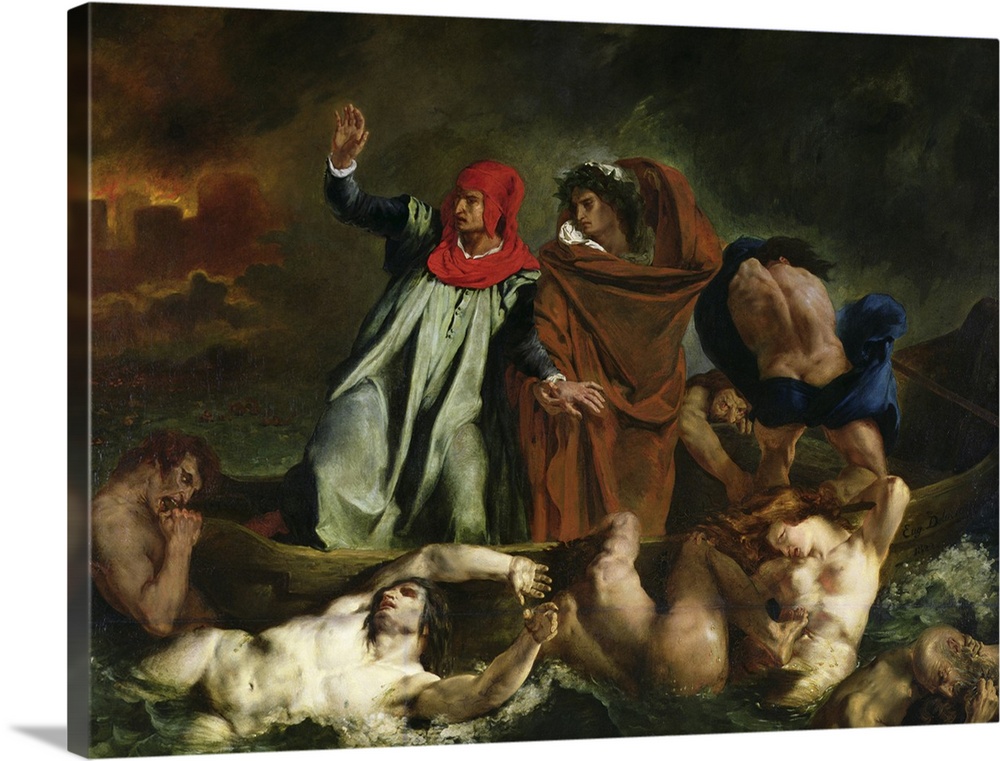 XIR2996 Dante (1265-1321) and Virgil (70-19 BC) in the Underworld, 1822 (oil on canvas)  by Delacroix, Ferdinand Victor Eu...