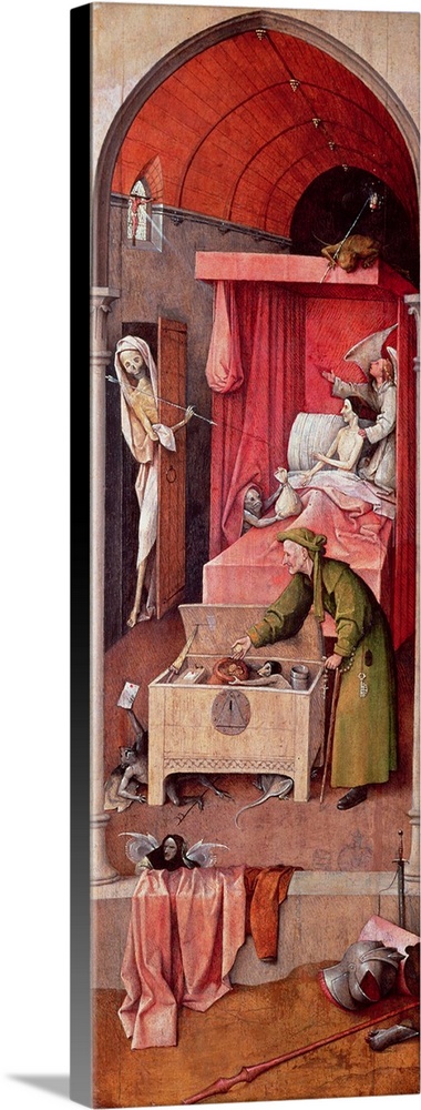 XIR4098 Death and the Miser, c.1485-90 (oil on panel); by Bosch, Hieronymus (c.1450-1516); 93x31 cm; Kress Collection, Was...