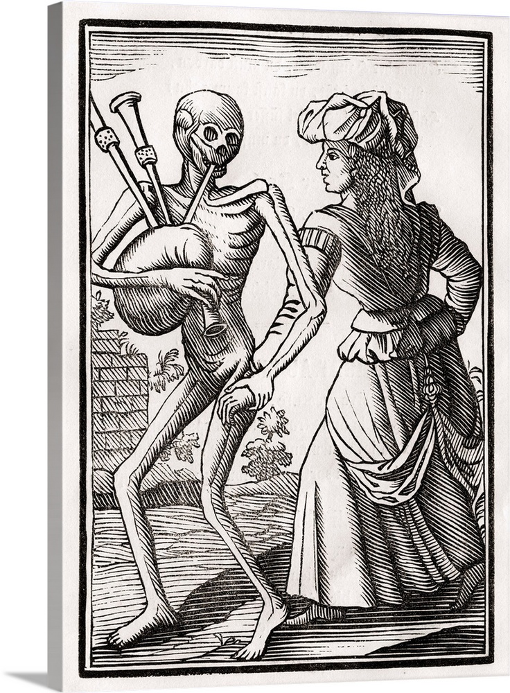 Death comes for the Unbelieving Woman. Woodcut by Georg Scharffenberg after Hans Holbein the Younger, from "Der Todten Tan...