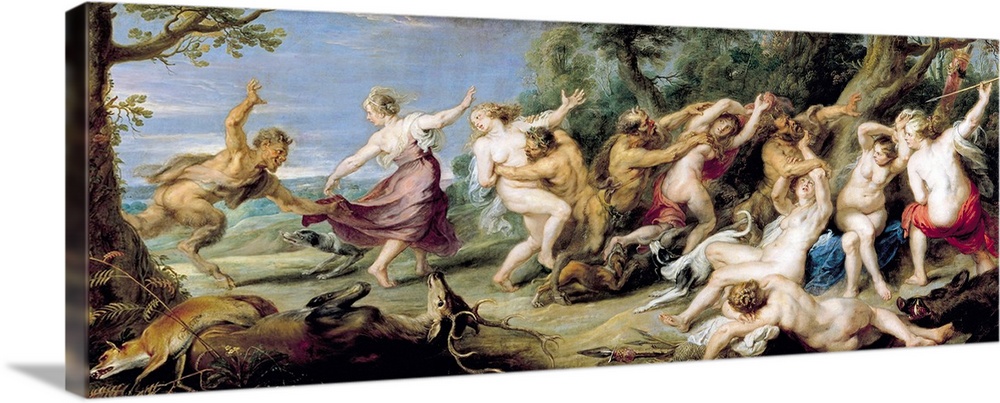 XIR3996 Diana and her Nymphs Surprised by Fauns, 1638-40 (oil on canvas)  by Rubens, Peter Paul (1577-1640); 128x314 cm; P...