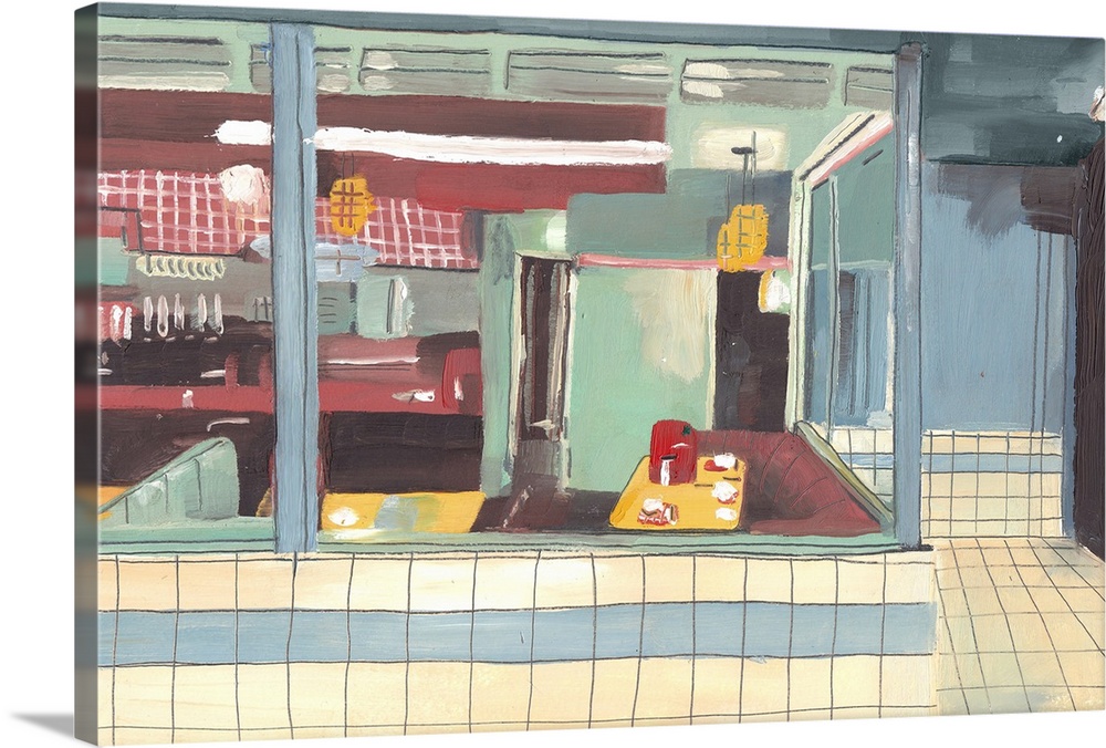 Diner, 2012, oil on paper.  By Grace Helmer.