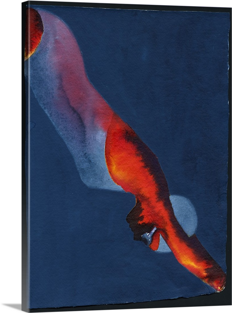 Contemporary watercolor painting of a swimming from a profile diving into the water.