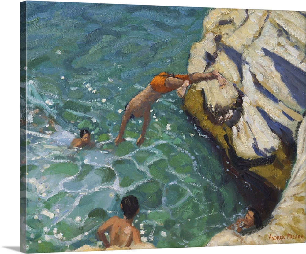 Diving and swimming, Skiathos, 2016, oil on canvas.