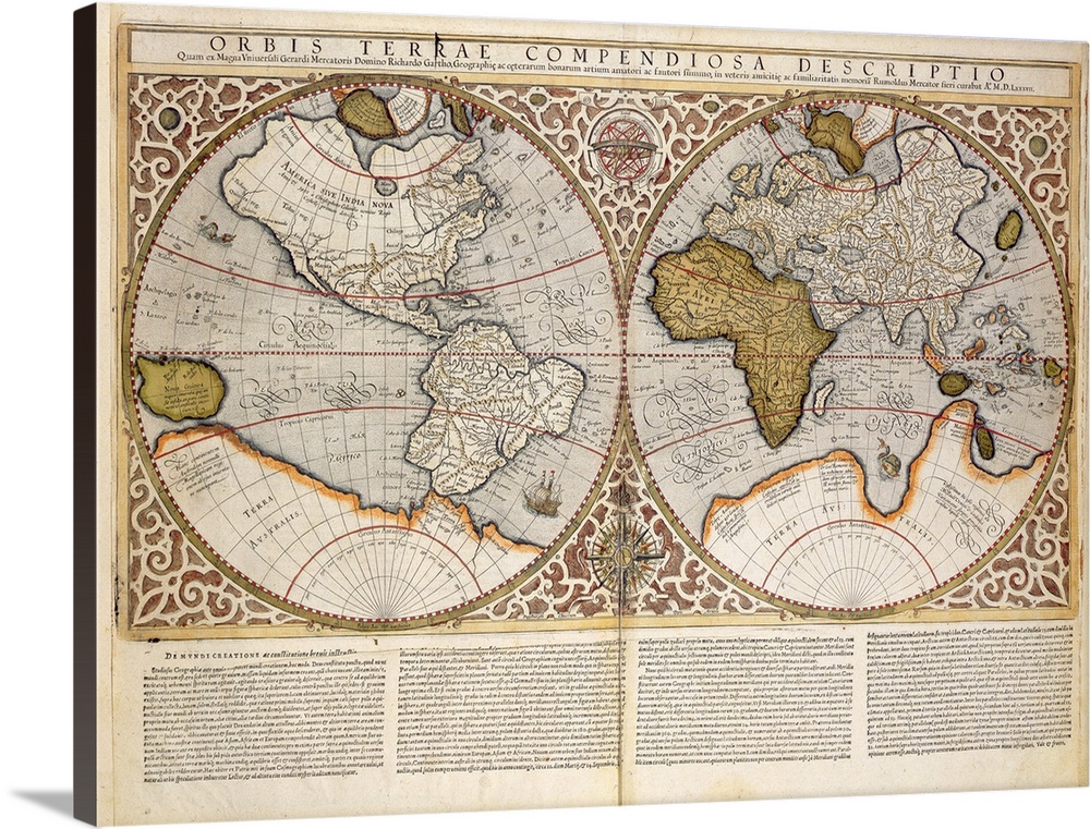 Canvas Print Map Gerardus Mercator Poster Print Vintage Map Wall Art Framed Art Print Map Wall Decor Map of Strait of Magellan 1623