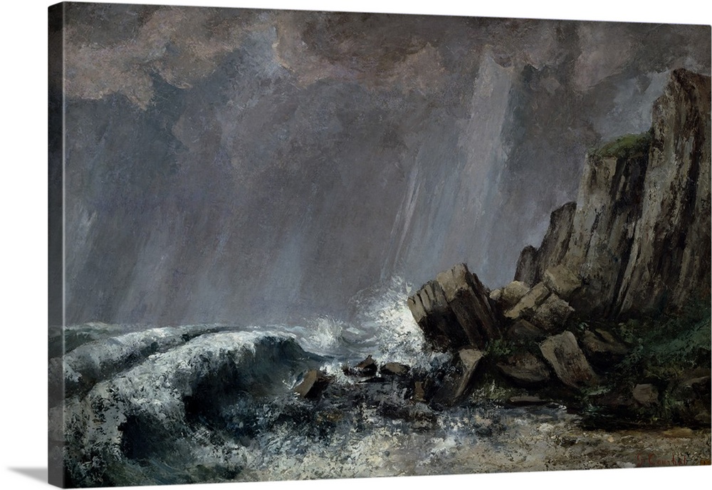 Downpour at Etretat (oil on canvas) by Courbet, Gustave (1819-77)