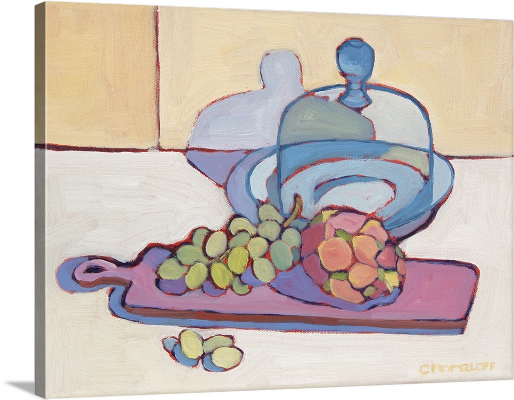 Dragon fruit and grapes, 2024. (Originally an oil painting.)