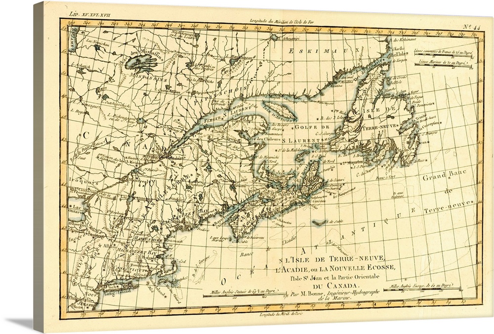 Map of Newfoundland,Nova Scotia and eastern Canada circa. 1760. From .Atlas de Toutes Les Parties Connues du Globe Terrest...