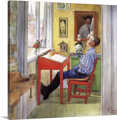 Esbjorn Doing his Homework, 1912 (w/c, gouache and pencil on paper on canvas)