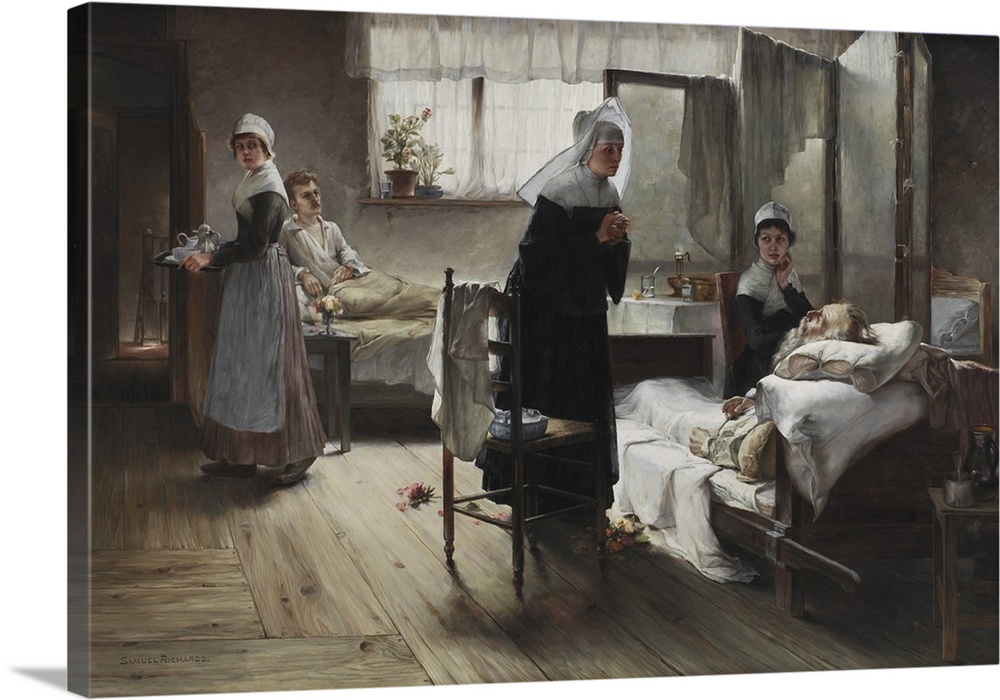 Evangeline Discovering her Affianced in the Hospital, 1887-89, oil on canvas.  By Samuel Richards (1853-93).