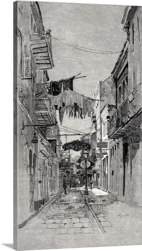 Exchange Alley looking toward Canal Street, New Orleans, Louisiana. From the book, "The Century Illustrated Monthly Magazi...