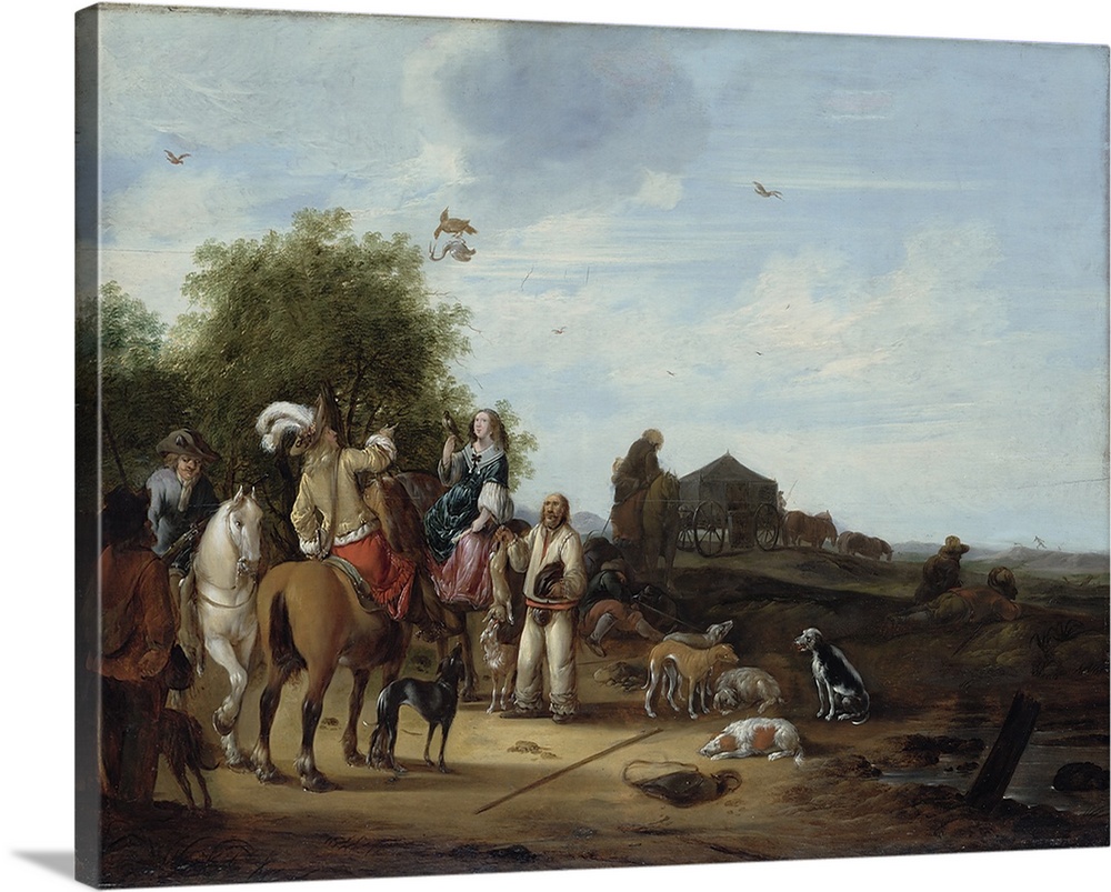 XKH152262 Falconry (oil on panel)  by Weyer, Jacob (act.1648-d.1670); 56x71.7 cm; Hamburger Kunsthalle, Hamburg, Germany; ...
