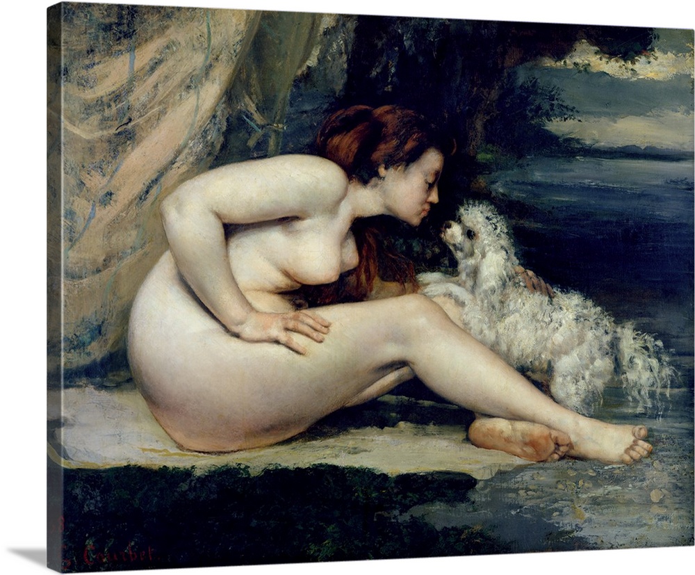 XIR209255 Female Nude with a Dog (Portrait of Leotine Renaude) 1861-62 (oil on canvas) by Courbet, Gustave (1819-77); 65x8...
