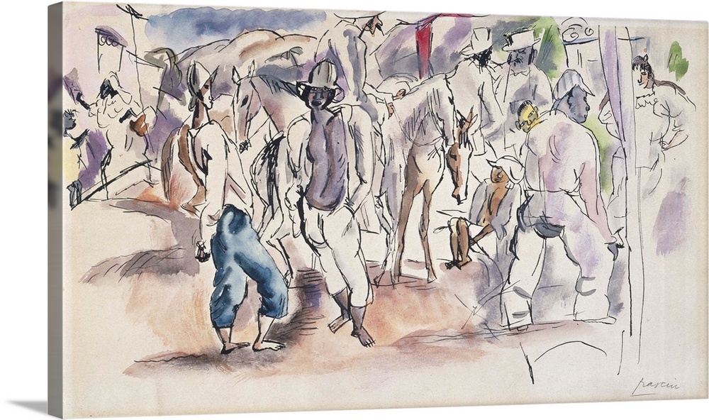 Figures And Horses (Originally watercolor on paper)