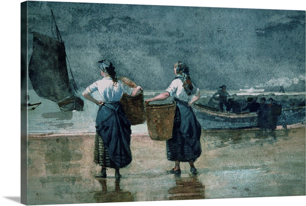 Fisher Girls by the Sea (w/c on paper); by Homer, Winslow (1836-1910); watercolour on paper;