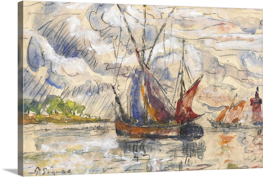 MNS487865 Fishing Boats in La Rochelle, c.1919-21 (graphite, w/c & opaque white) by Signac, Paul (1863-1935); 27.3x40.5 cm...