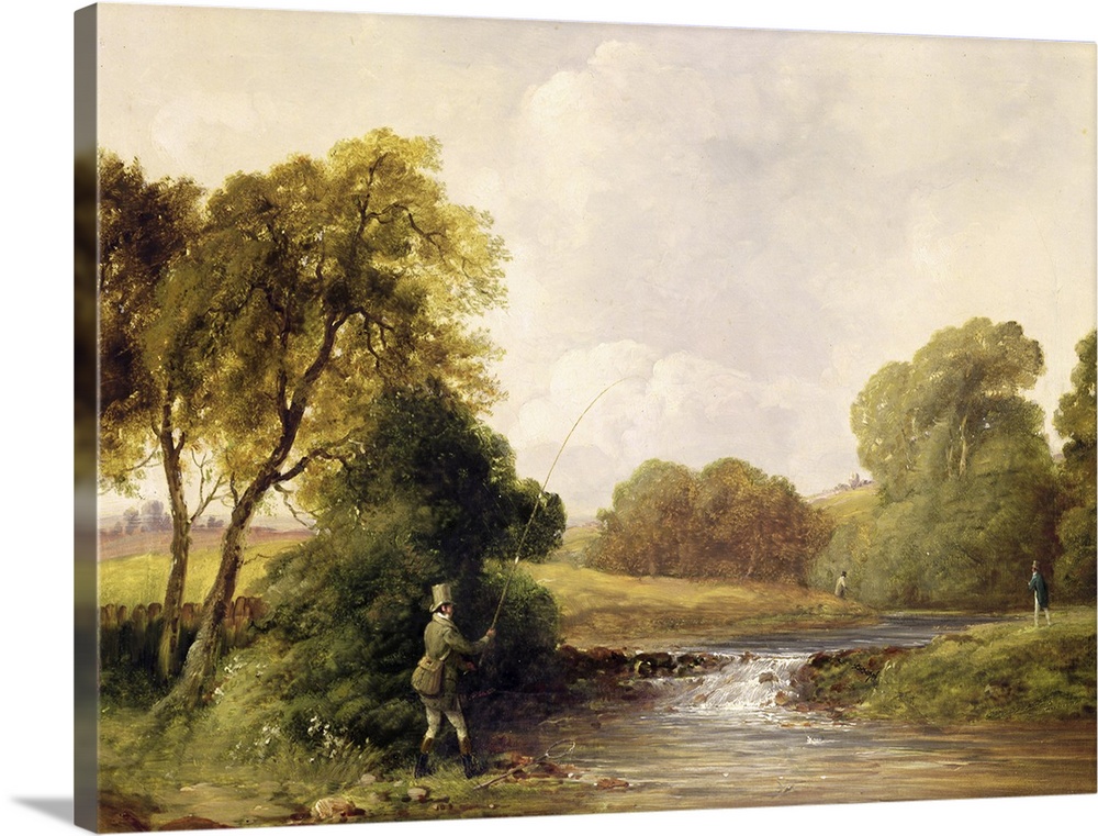 XYC158561 Fishing: Playing a Fish (oil on canvas) by Jones, William E. (fl.1849-71)